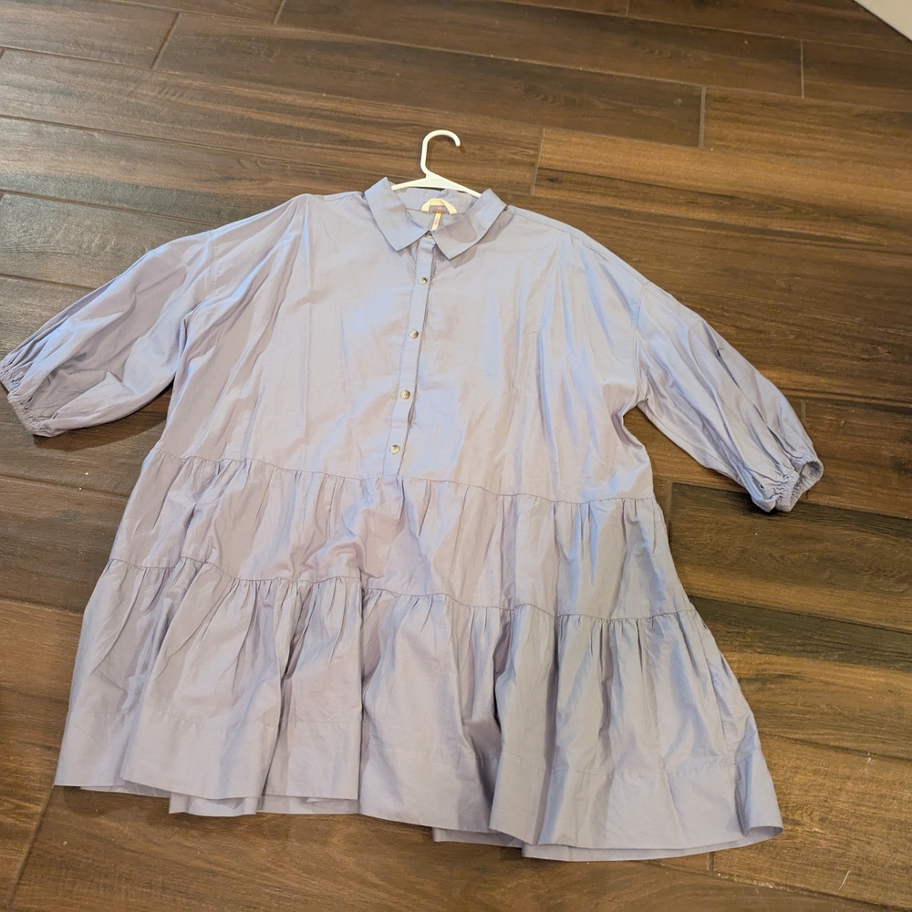 Free People Misha Mini Light Gray/Pale Purple Button-Up Dress - Picture 4 of 5